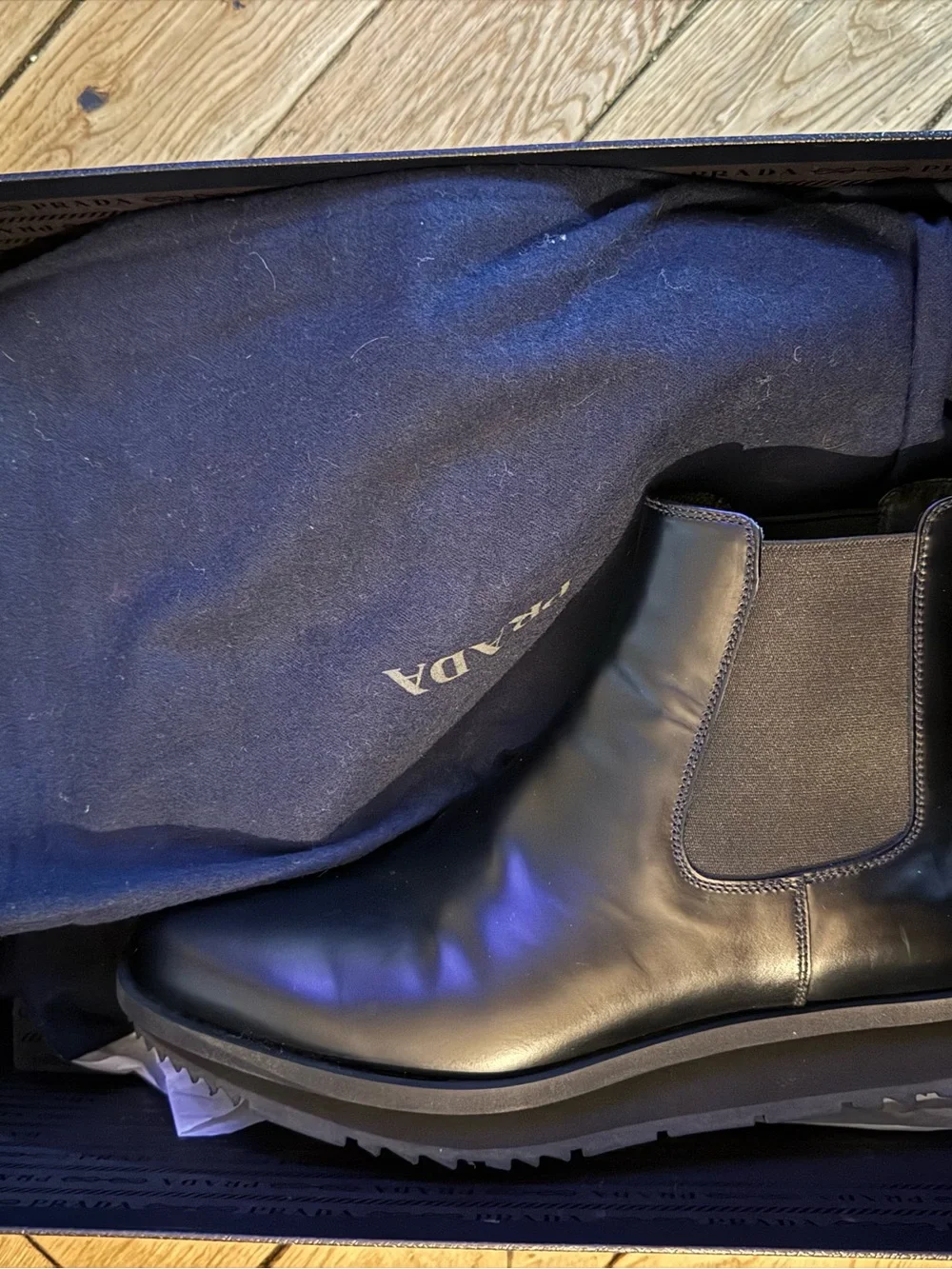 Prada Black Leather Chelsea Chukka Boots